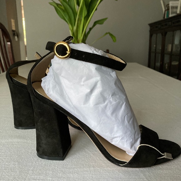 🇮🇹 Luca Valentini Black Suede Block Heel Strap - Picture 5 of 14